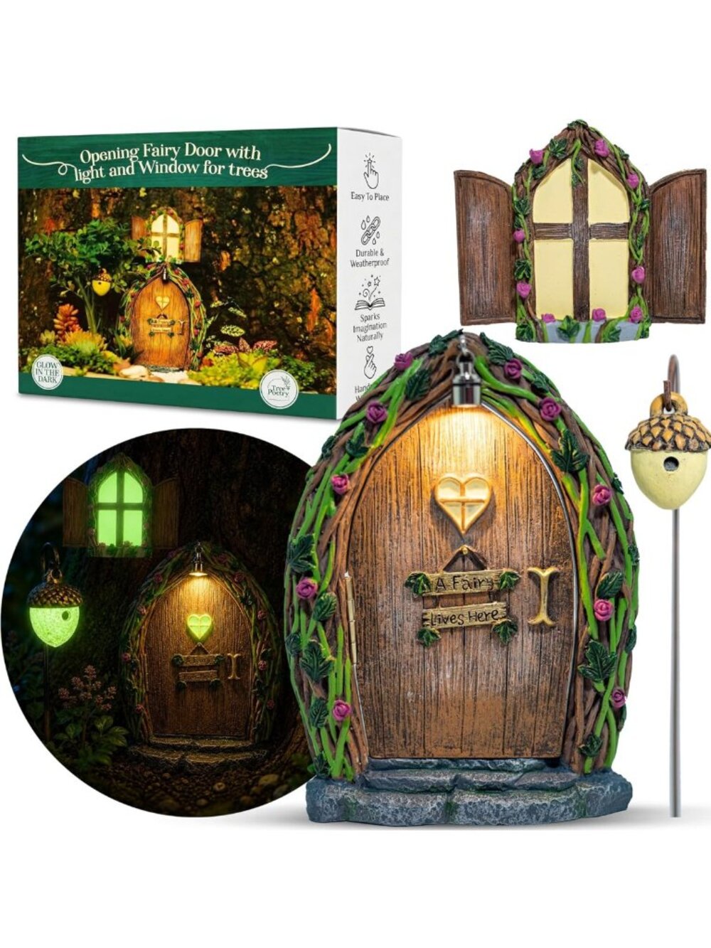 Magical Fairy Door & Window Set with Light - Enchanting Garden Decor Kit